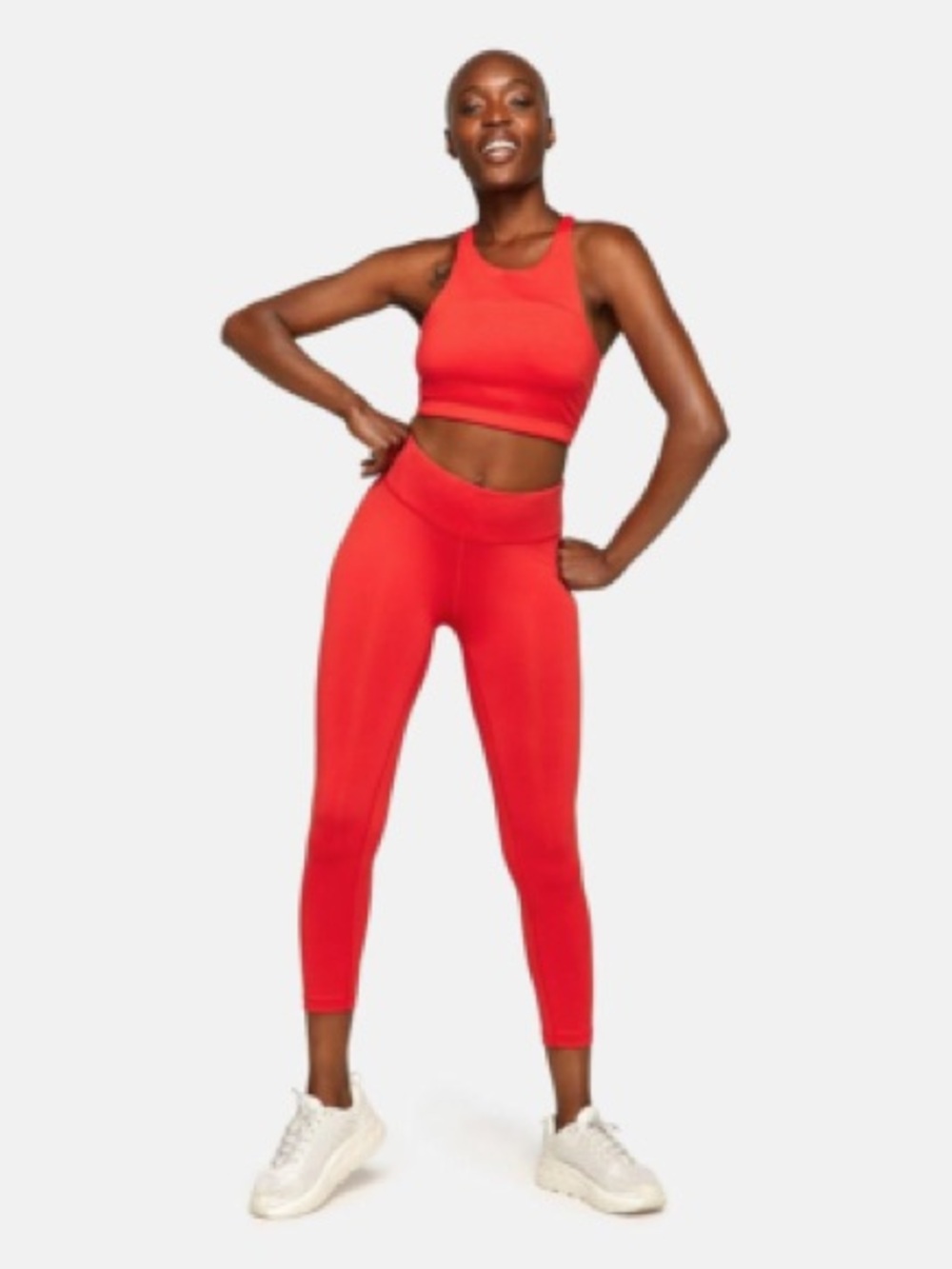 Outdoor Voices Red High-Waist Leggings with Matching Crop Top